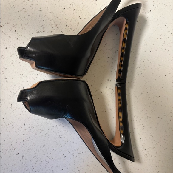 Herve Leger Peep Toe Leather Stiletto Black Tortoise Shell /leopard 7.5 EUC - Picture 2 of 11